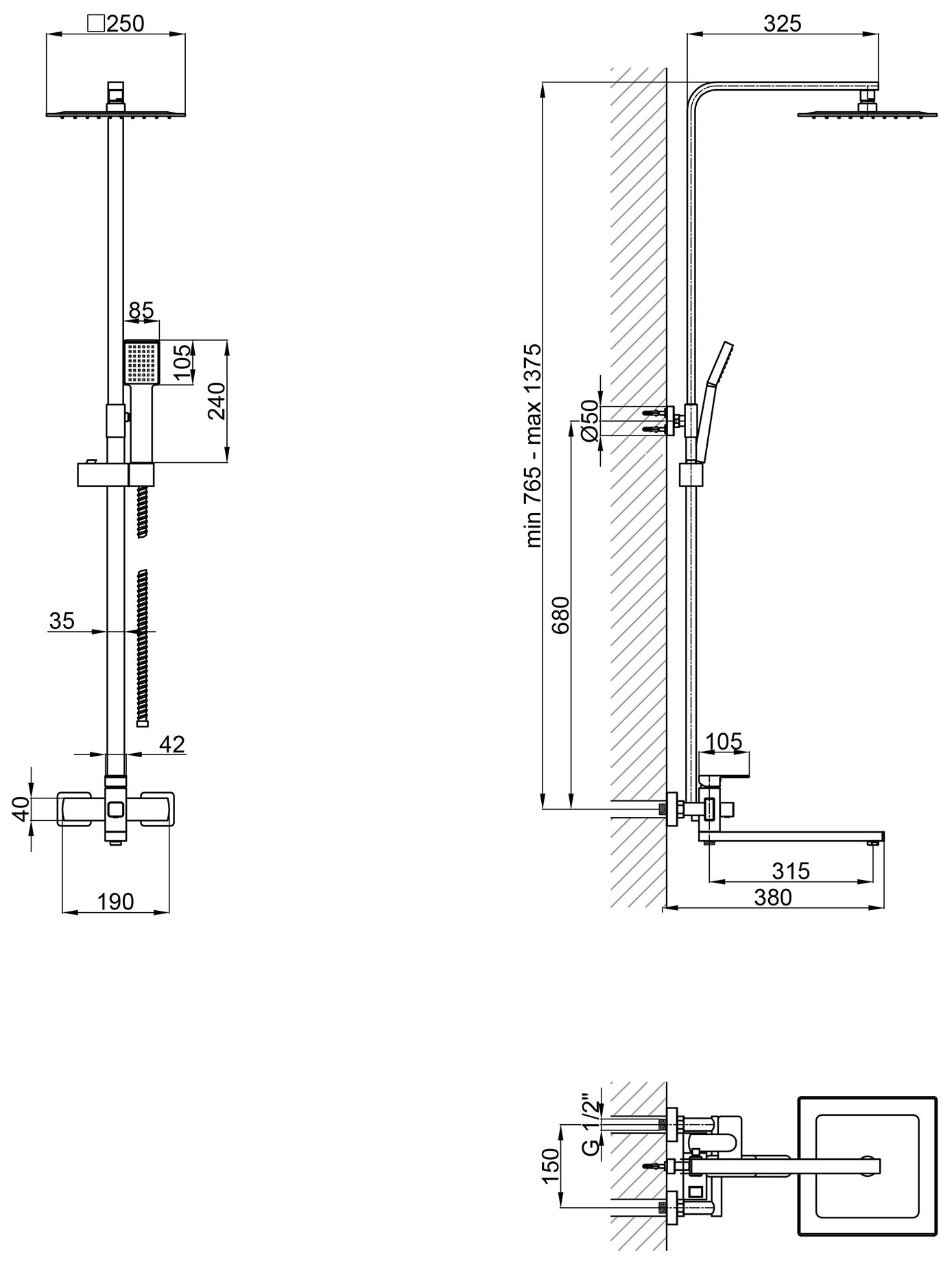 Lidz Kubis 1033 Nickel LDKUB1033NKS46110 Габаритные размеры