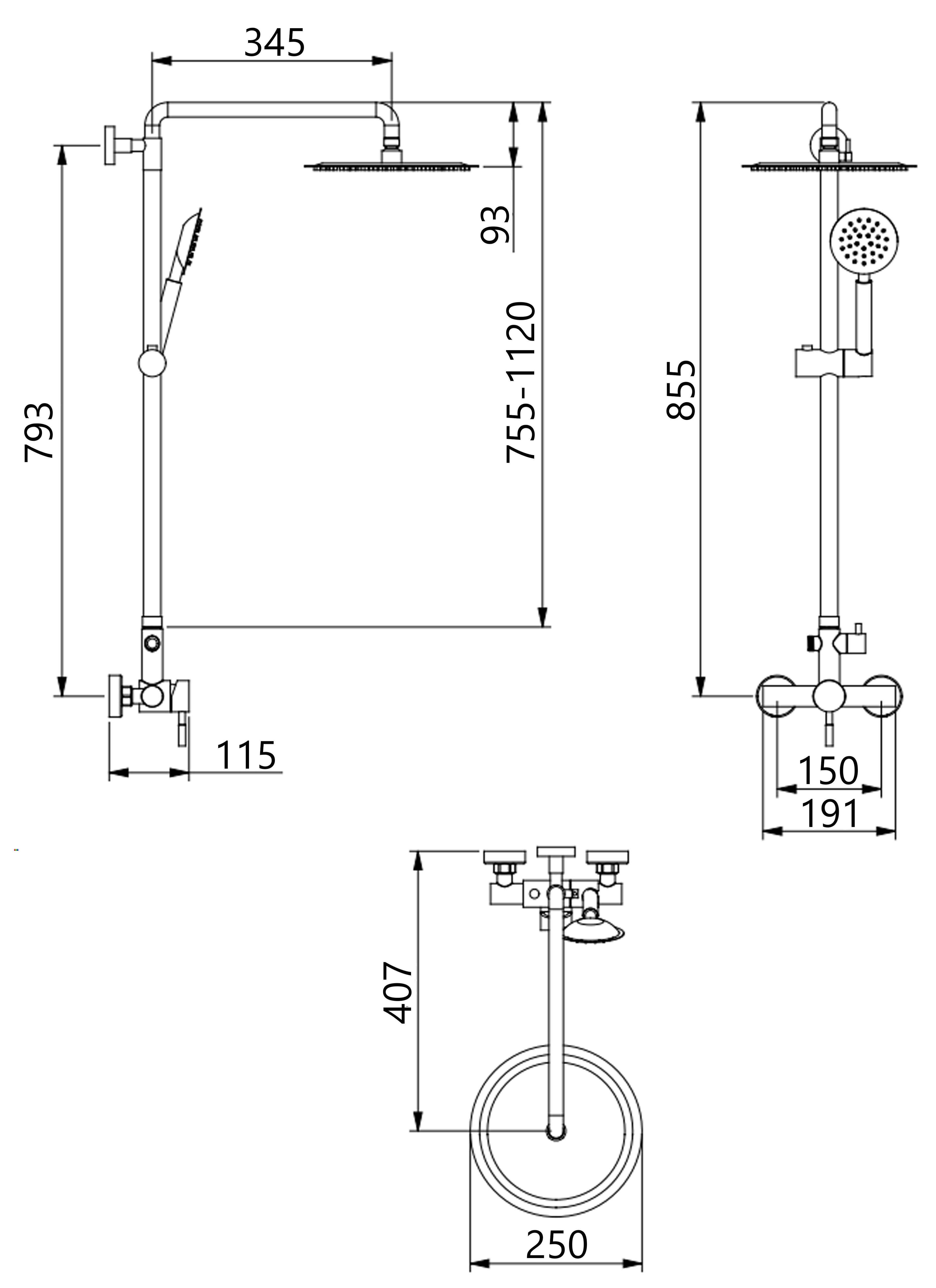 Lidz Aria 1020 Nickel LDARI1020NKS46114 Габаритні розміри