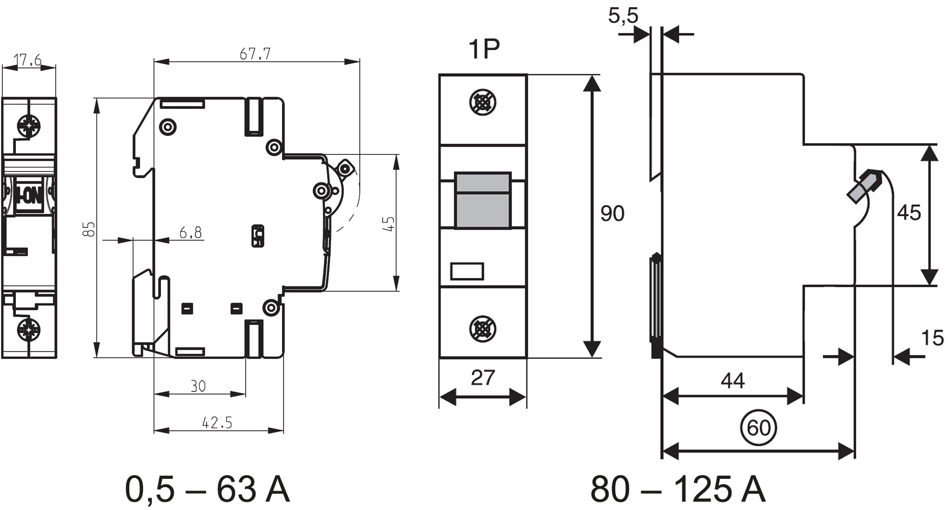 ETI ETIMAT 10-DC 2p C25 6kA (002138718) Уценка Габаритные размеры