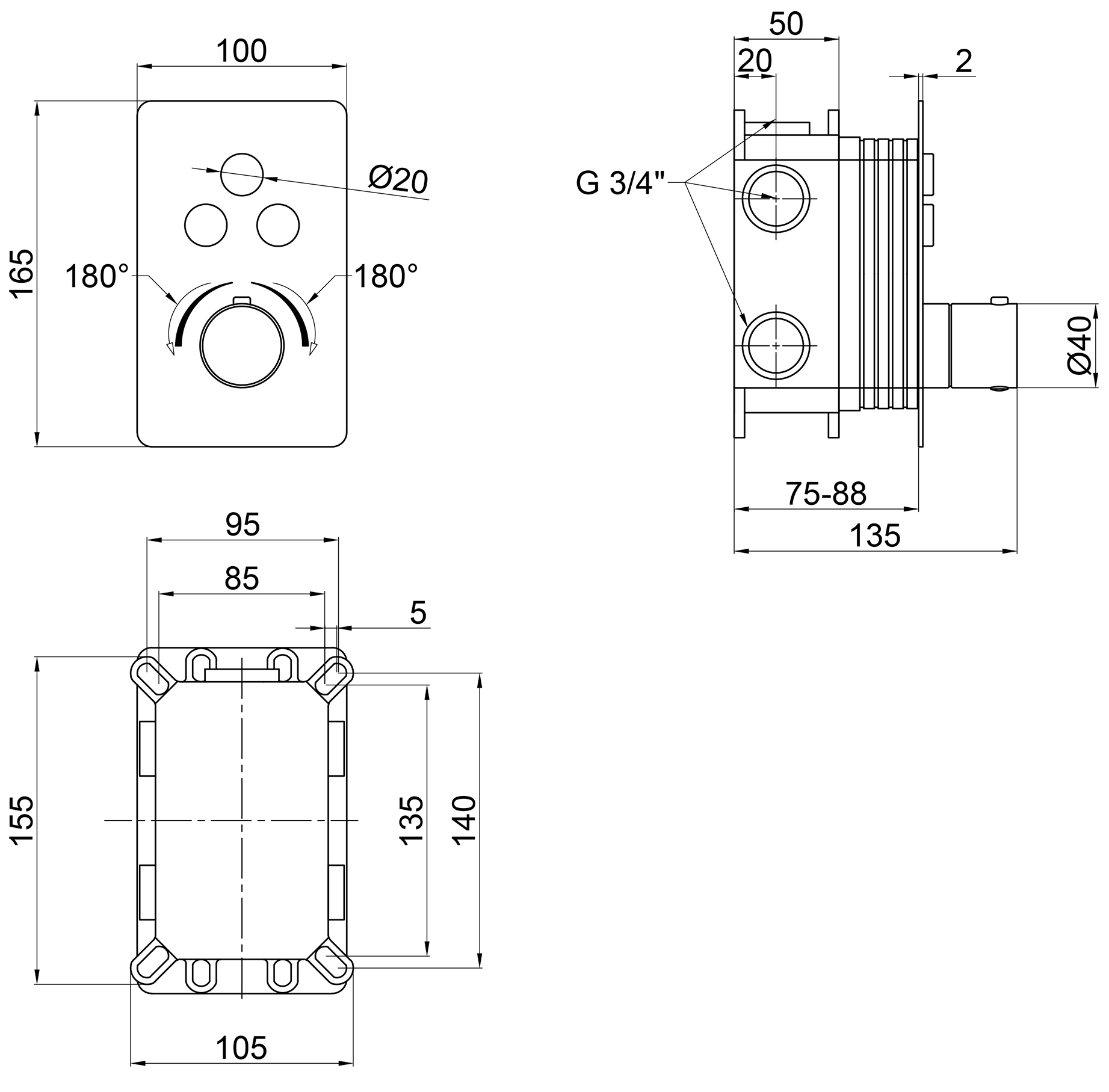 Q-tap Votice QTVOT6443T105NKB Black Matt Габаритні розміри