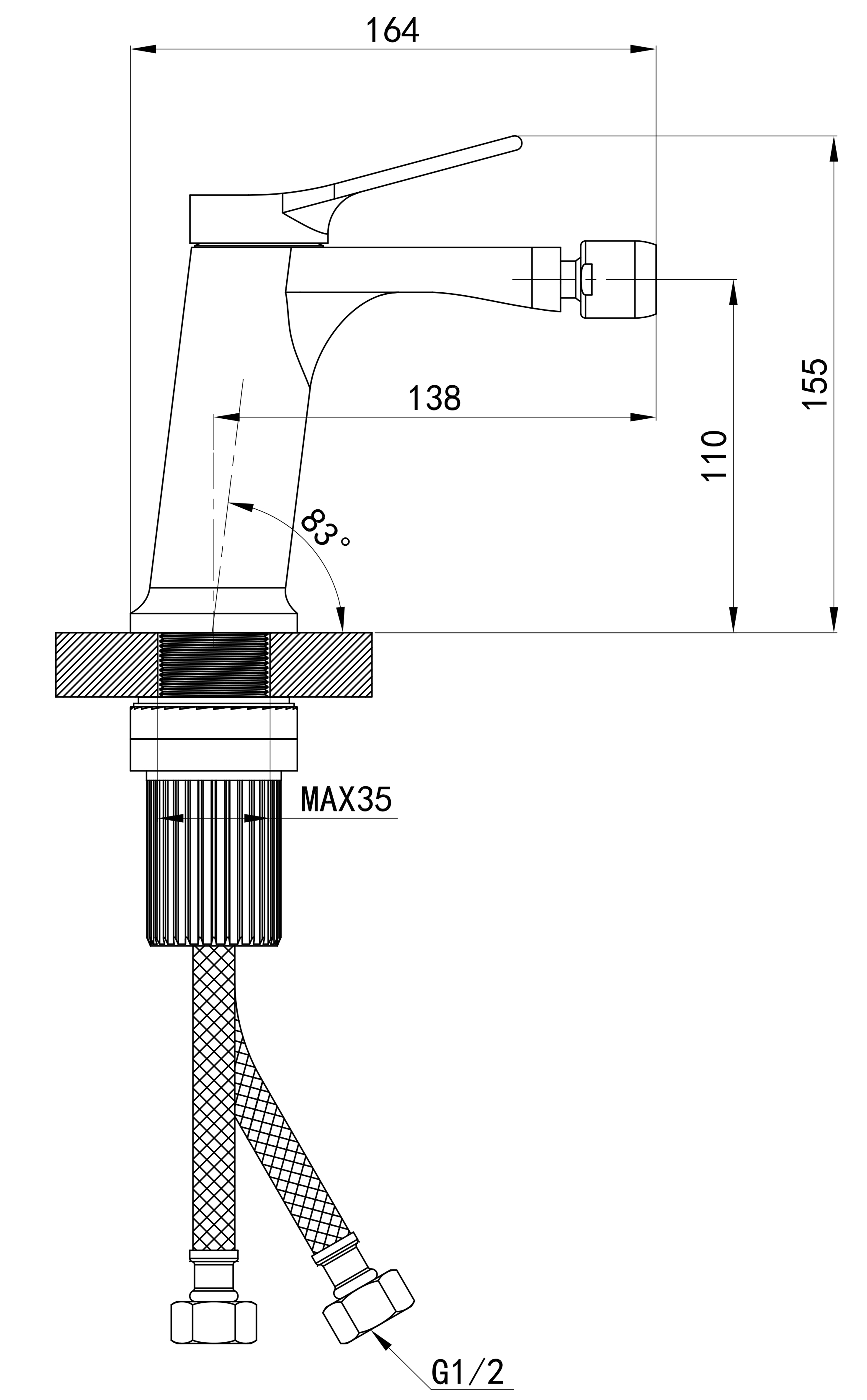 Q-tap Arvin QTARV255CRM48642 Chrome Габаритні розміри