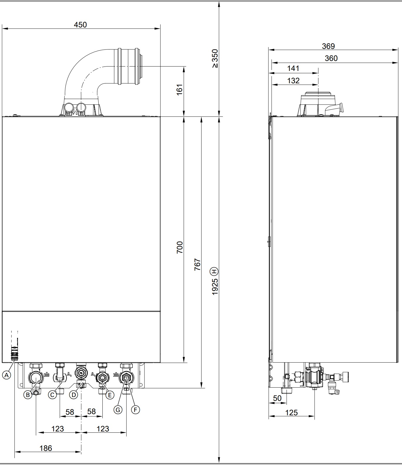 Viessmann Vitodens 200-W B2HH 19 кВт (Z029677) Габаритные размеры
