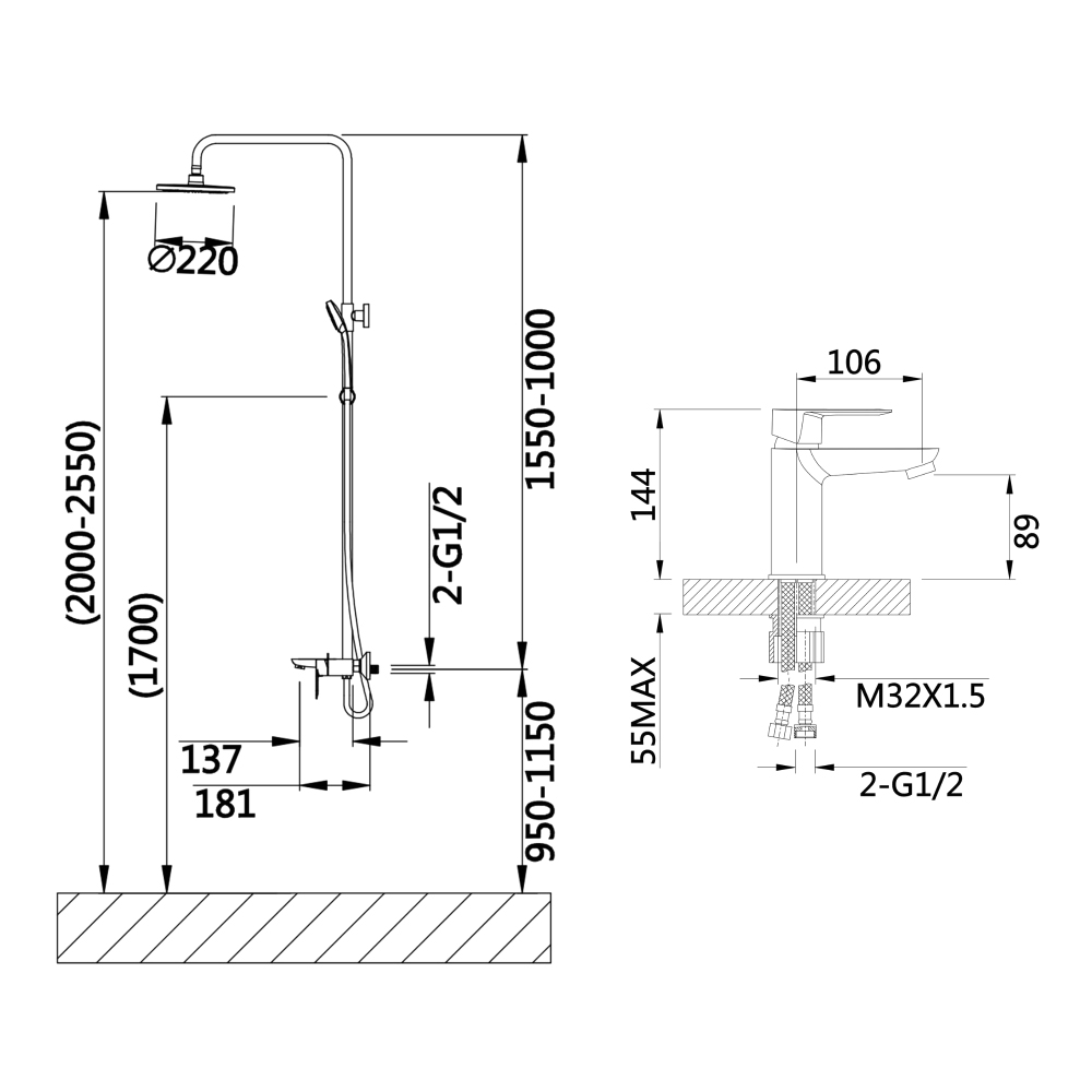 Lidz Latwa 001 + Latwa 1030 Chrome (LDLAT001CRM4541246360) Габаритные размеры