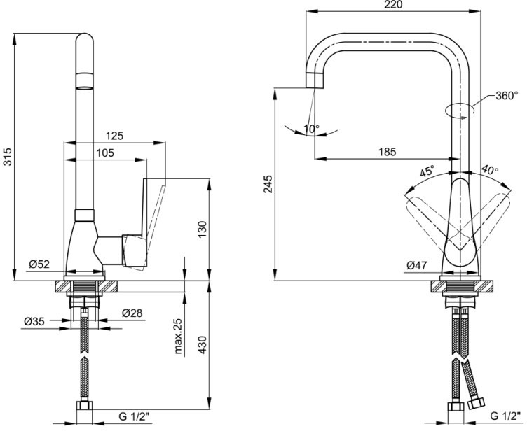 Lidz Nicole 014F1 (k35) Chrome LDNIC014F1CRM22010 Габаритные размеры