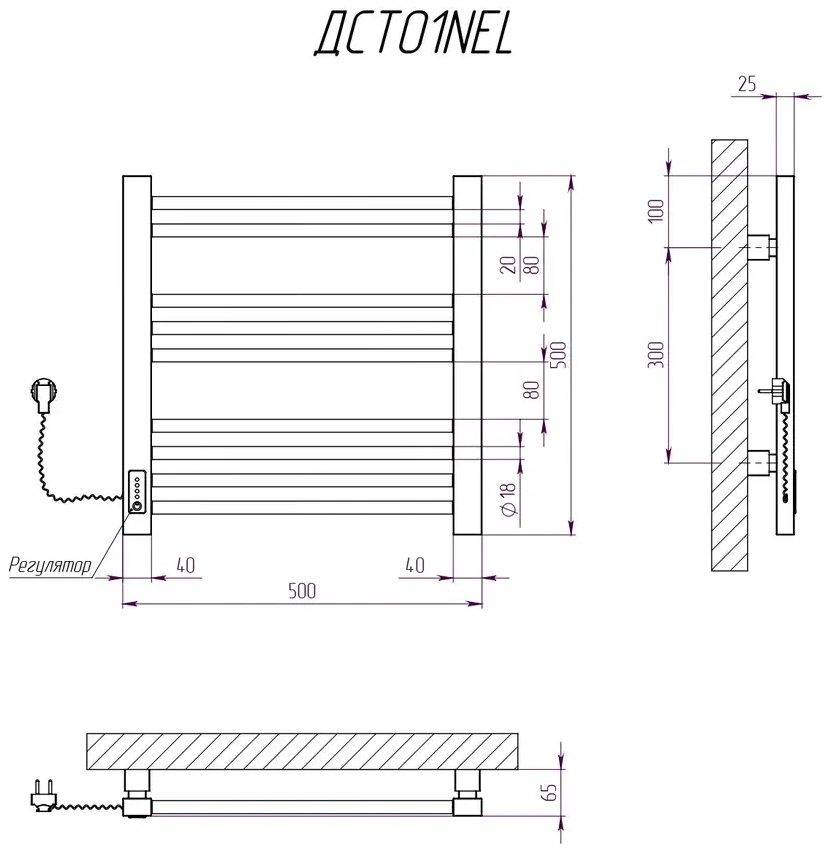 Kosser Степ New 500x500 EL (ДСТ01NELW) Габаритні розміри