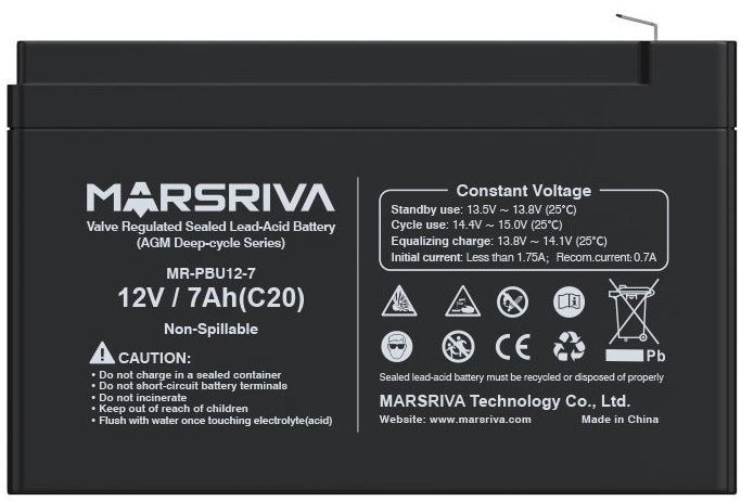 Аккумулятор Marsriva AGM 12V/7Ah (MR-PBU12-7) цена 899 грн - фотография 2