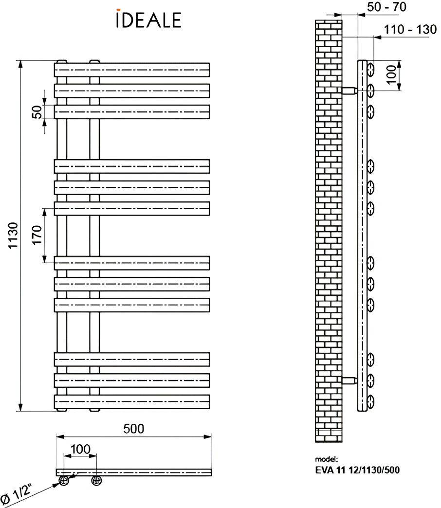 Ideale Eva 11 12/1130/500 біла (15718) Габаритні розміри