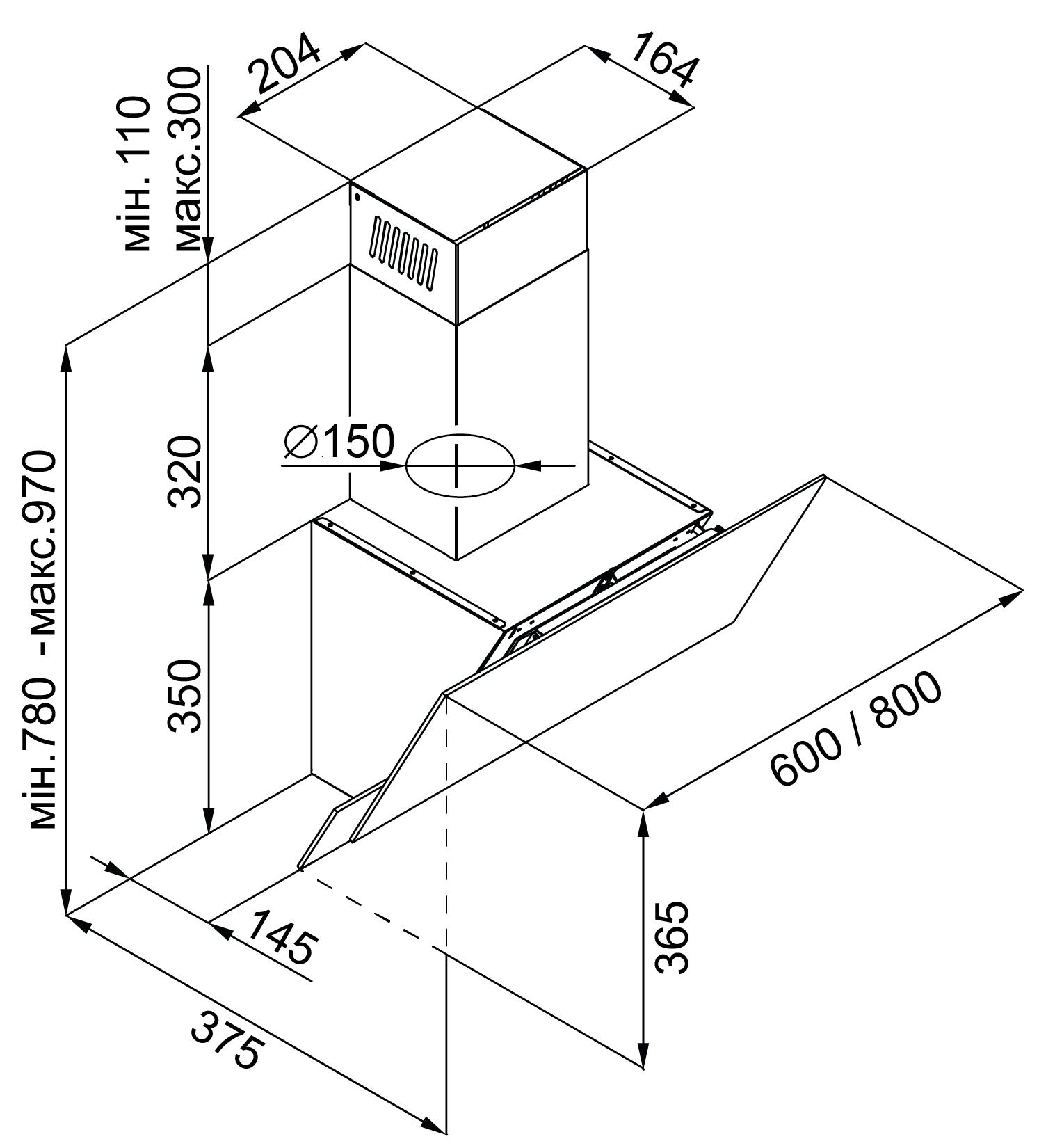 Best Chef Gamma 1000 black 60 (1F440B2L8A) Габаритные размеры