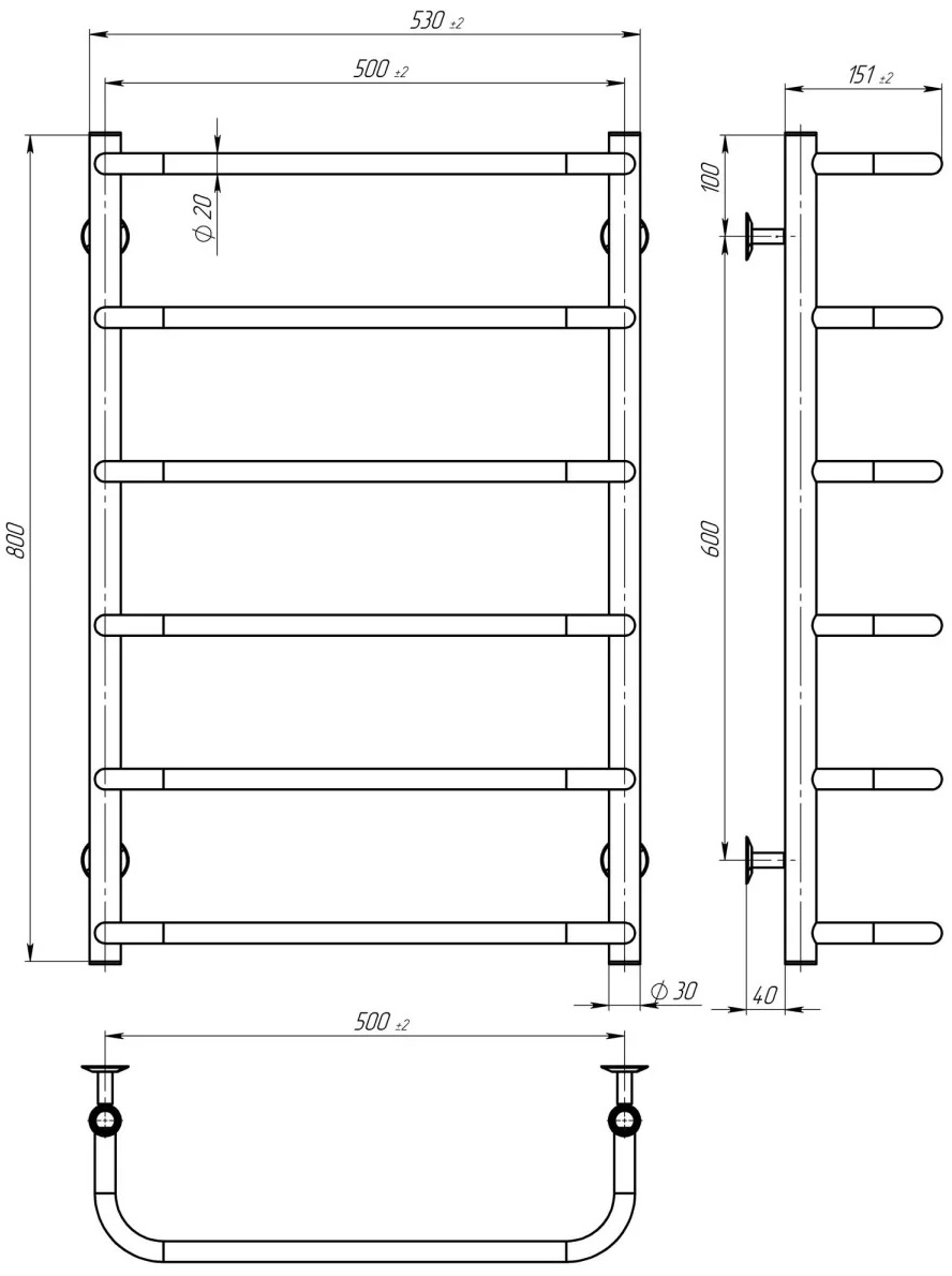 Deffi Стандарт П6 500x800, хром, JD03, ліве підключення (C.SS.80.50.6.E.C.L.1) Габаритні розміри