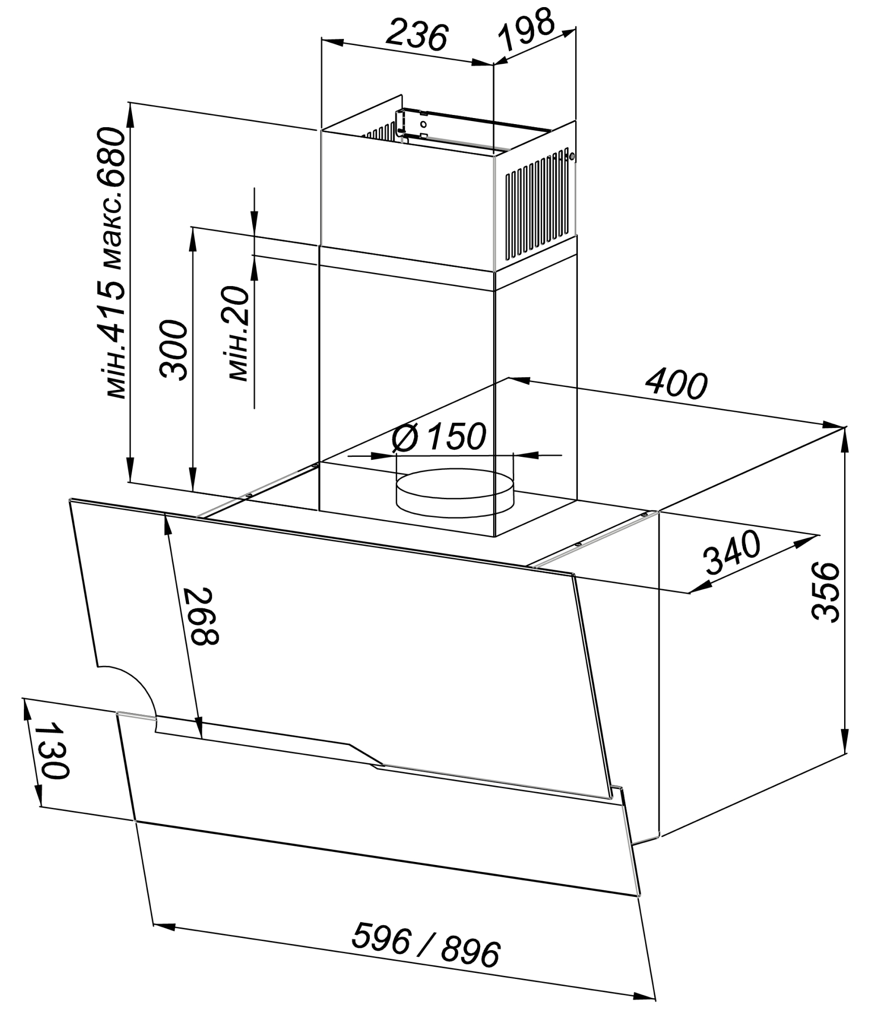 Best Chef Wave 900 black 60 (OZET60JFPK.S3.MC.KSB.NS_BST) Габаритные размеры