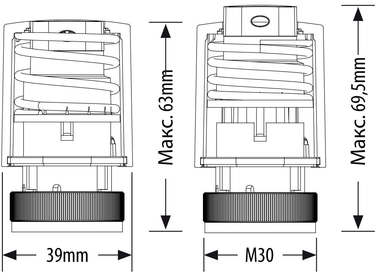 Romstal Ecoheat NC M30x1.5 230V Габаритные размеры