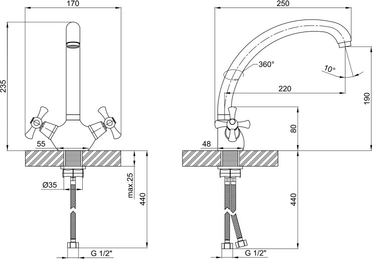 Lidz Lamb 273F Chrome LDLAM273FCRM21890 Габаритные размеры