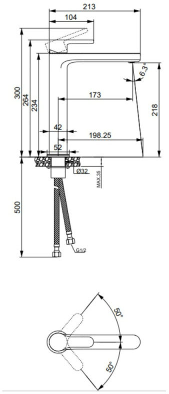 Lidz Astra 001FH (k35) Chrome LDAST001FHCRM48090 Габаритні розміри