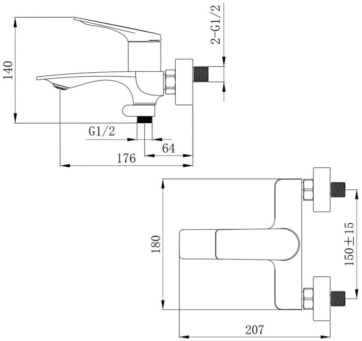 Q-Tap Vlasta New Chrome QTVLA259CRM45642 Габаритні розміри