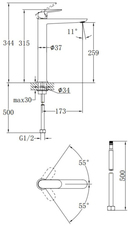 Q-Tap Evia Chrome QTEVI269CRM47577 Габаритні розміри