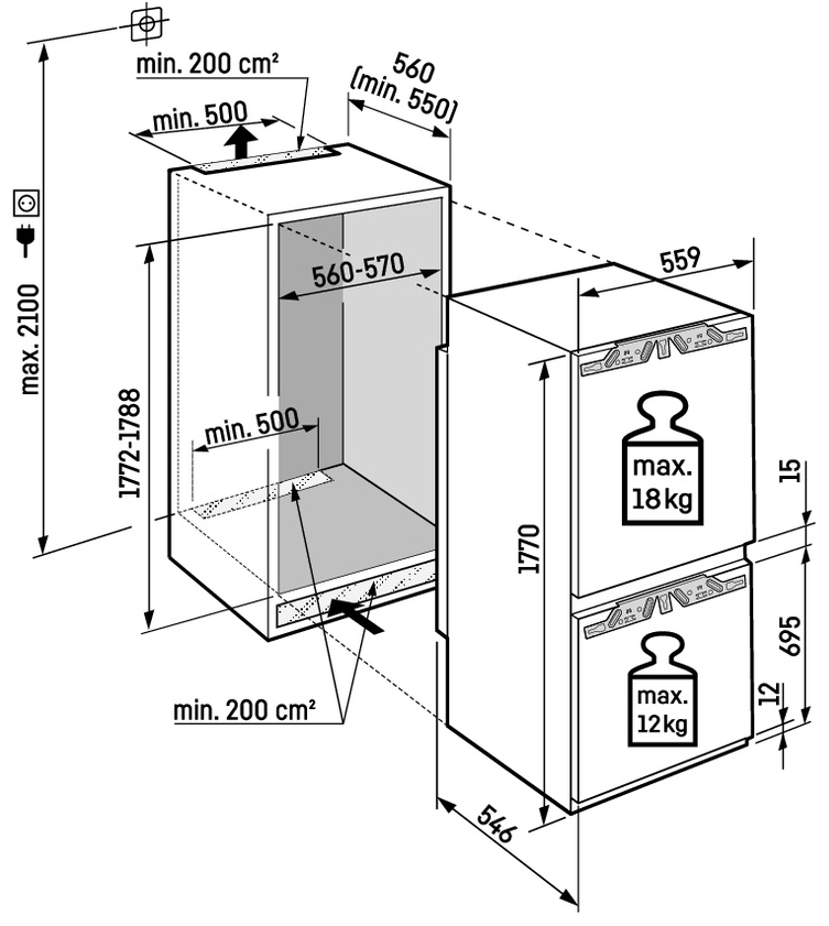 Liebherr ICBNdi 5123 Plus Габаритные размеры