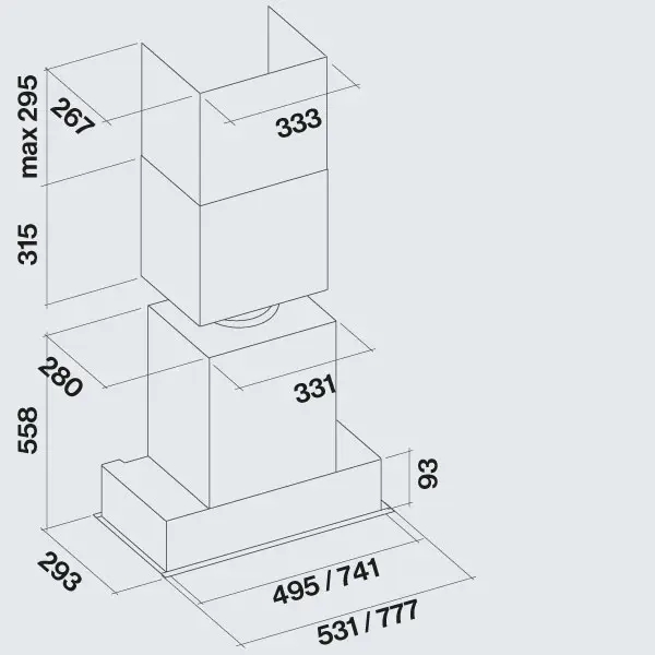 Falmec Gruppo Incasso NRS Plus 50 (CGIW50.E27P2#EUI490F) Габаритные размеры