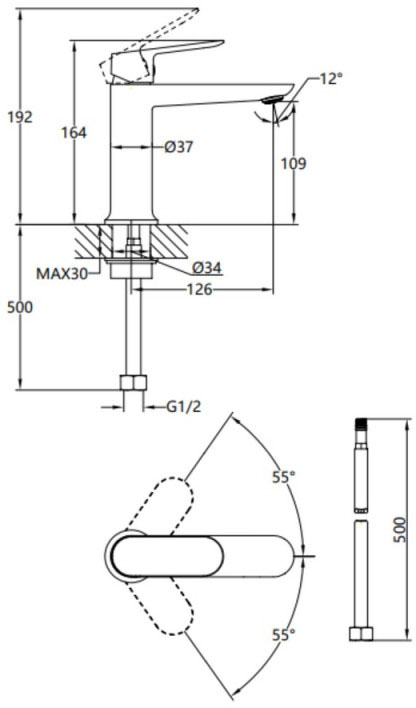 Q-Tap Evia QTEVI2701CRM47576 Chrome Габаритные размеры