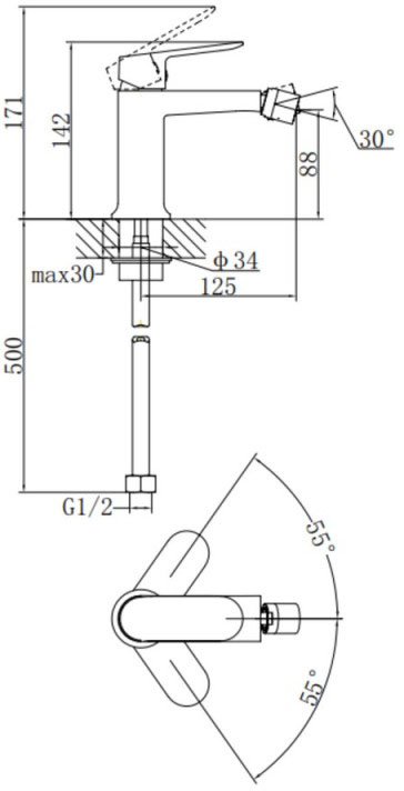 Q-Tap Evia QTEVI255CRM47581 Chrome Габаритні розміри
