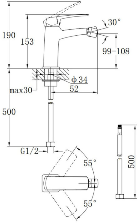 Q-Tap Tern QTTER255CRM47589 Chrome Габаритні розміри