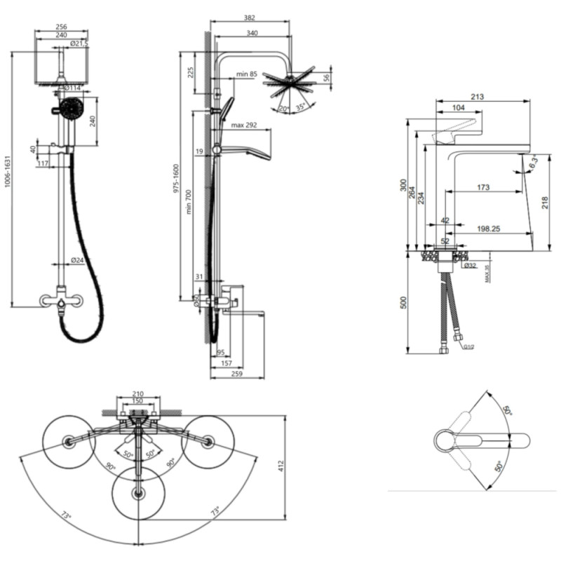 Lidz Astra 001FH + Astra 1030 (LDAST001FHCRM4809050836) Габаритні розміри