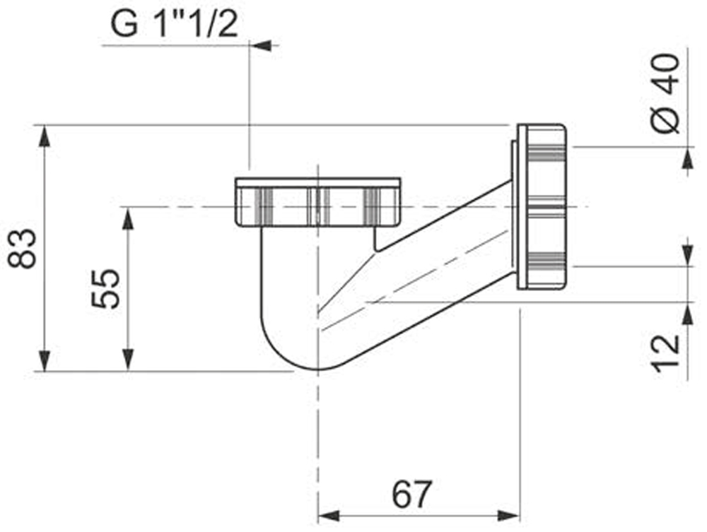 Wirquin 1 1/2"xØ40мм V-образный (9543890) Габаритные размеры