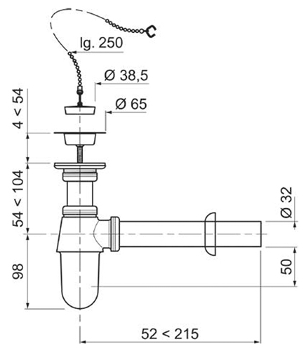 Wirquin 1 1/4"xØ32мм (9541203) Габаритные размеры