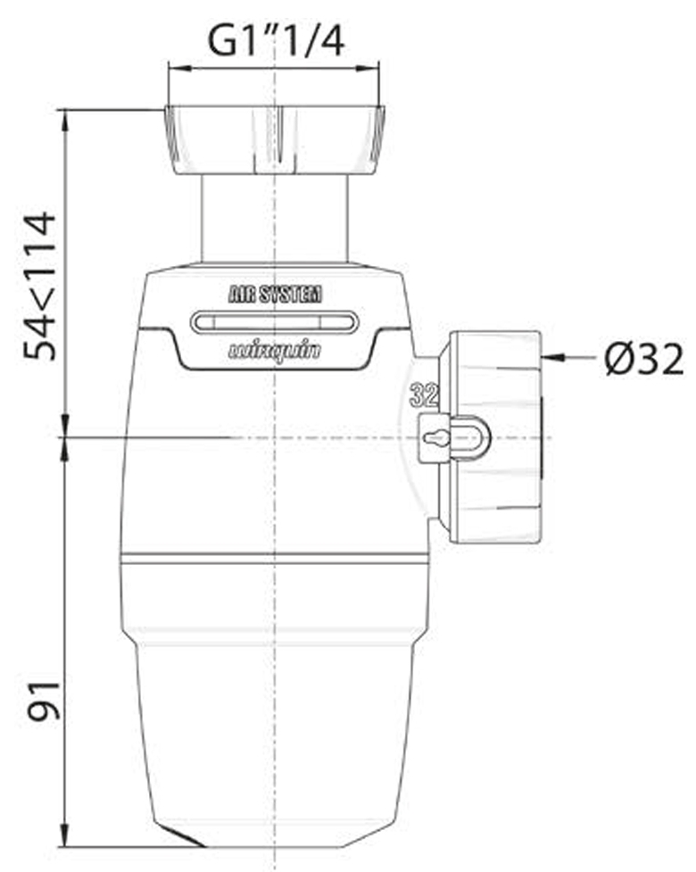 Wirquin Neo Air 1 1/4"xØ32мм (9541328) Габаритные размеры