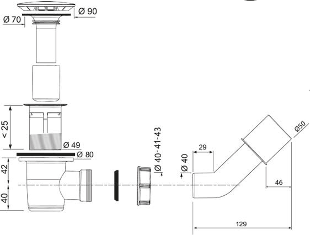 Wirquin Tourbillon Ø50мм с адаптером Ø40/50мм (9544120) Габаритные размеры