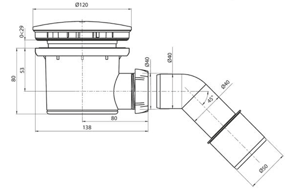 Wirquin Tourbillon Ø90мм с адаптером Ø40/50мм (9544100) Габаритные размеры