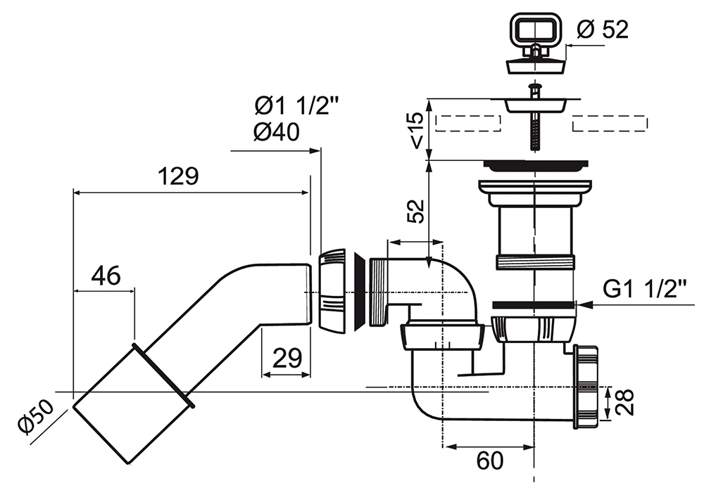 Wirquin Ø50мм з адаптером Ø40/50мм (9544920) Габаритні розміри