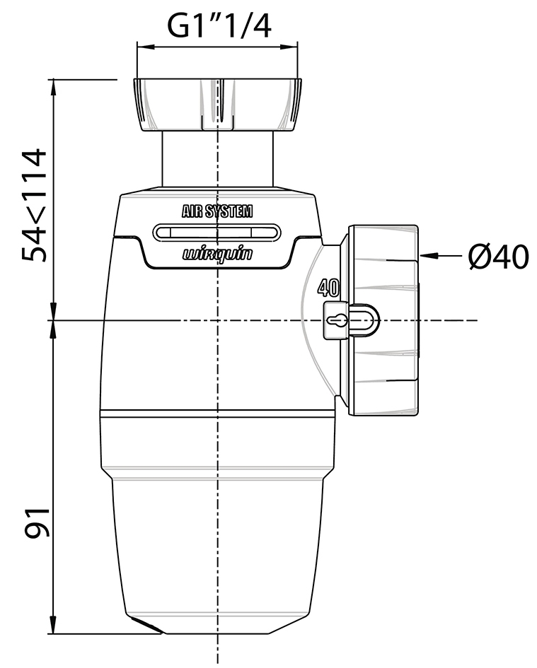 Wirquin Neo Air 1 1/4"xØ40мм (9541358) Габаритные размеры