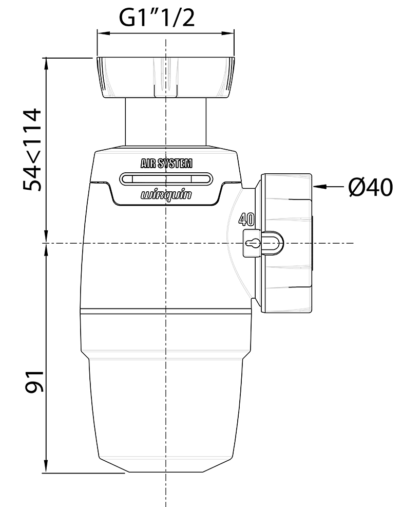 Wirquin Neo Air 1 1/2"xØ40мм (9542331) Габаритные размеры