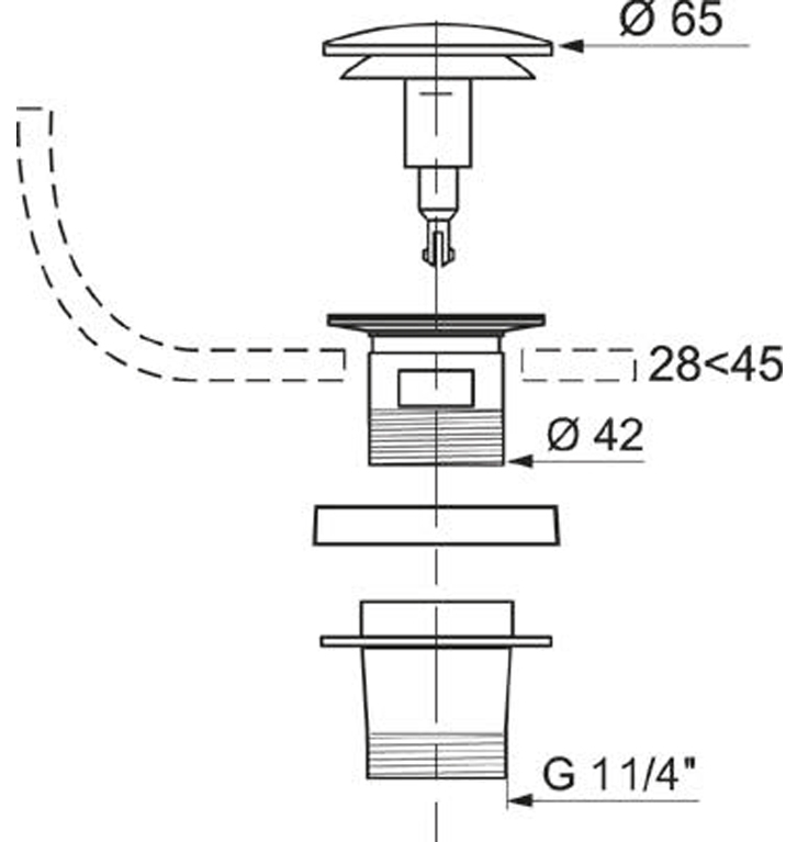 Wirquin Click-Clack с переливом 1¼" 76-93мм (9545800) Габаритные размеры