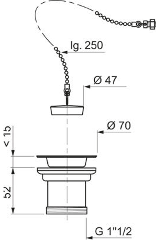 Wirquin 1½" с пробкой на цепочке (9545820) Габаритные размеры