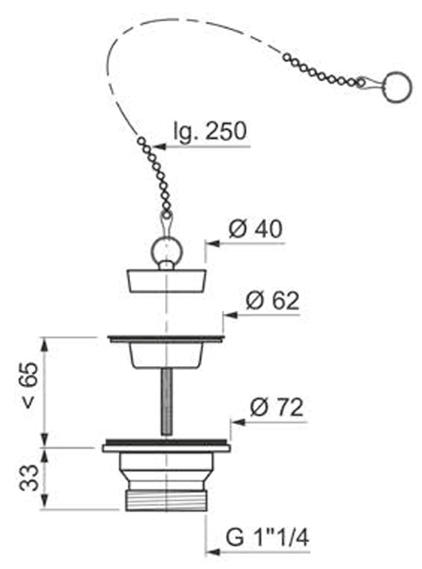 Wirquin 1¼" Ø33мм с пробкой на цепочке (9545822) Габаритні розміри