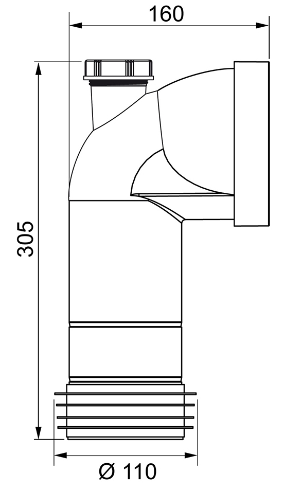 Wirquin з відведенням Ø110мм/90° Push-Fit (9555400) Габаритні розміри