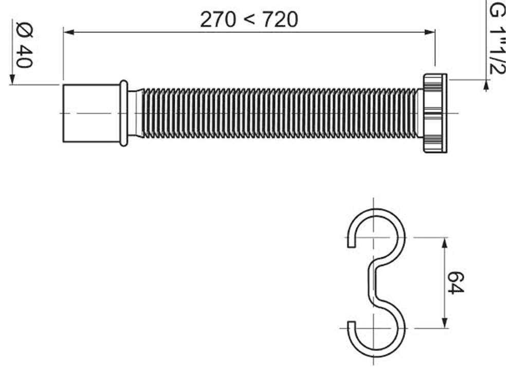 Wirquin для кухонной мойки 1½"xØ40мм (9542839) Габаритні розміри