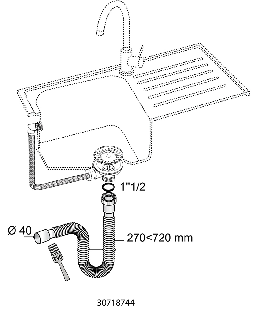 Wirquin для кухонной мойки 1½"xØ40мм (9542839) Габаритні розміри