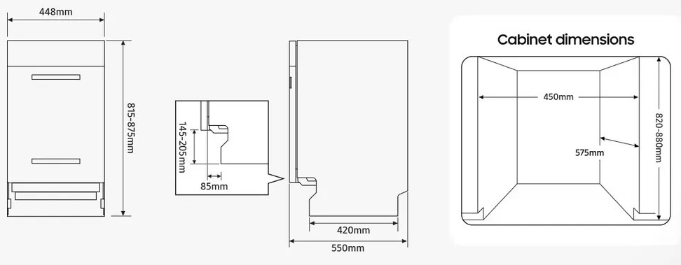 Samsung DW50R4060BB/UA Габаритные размеры