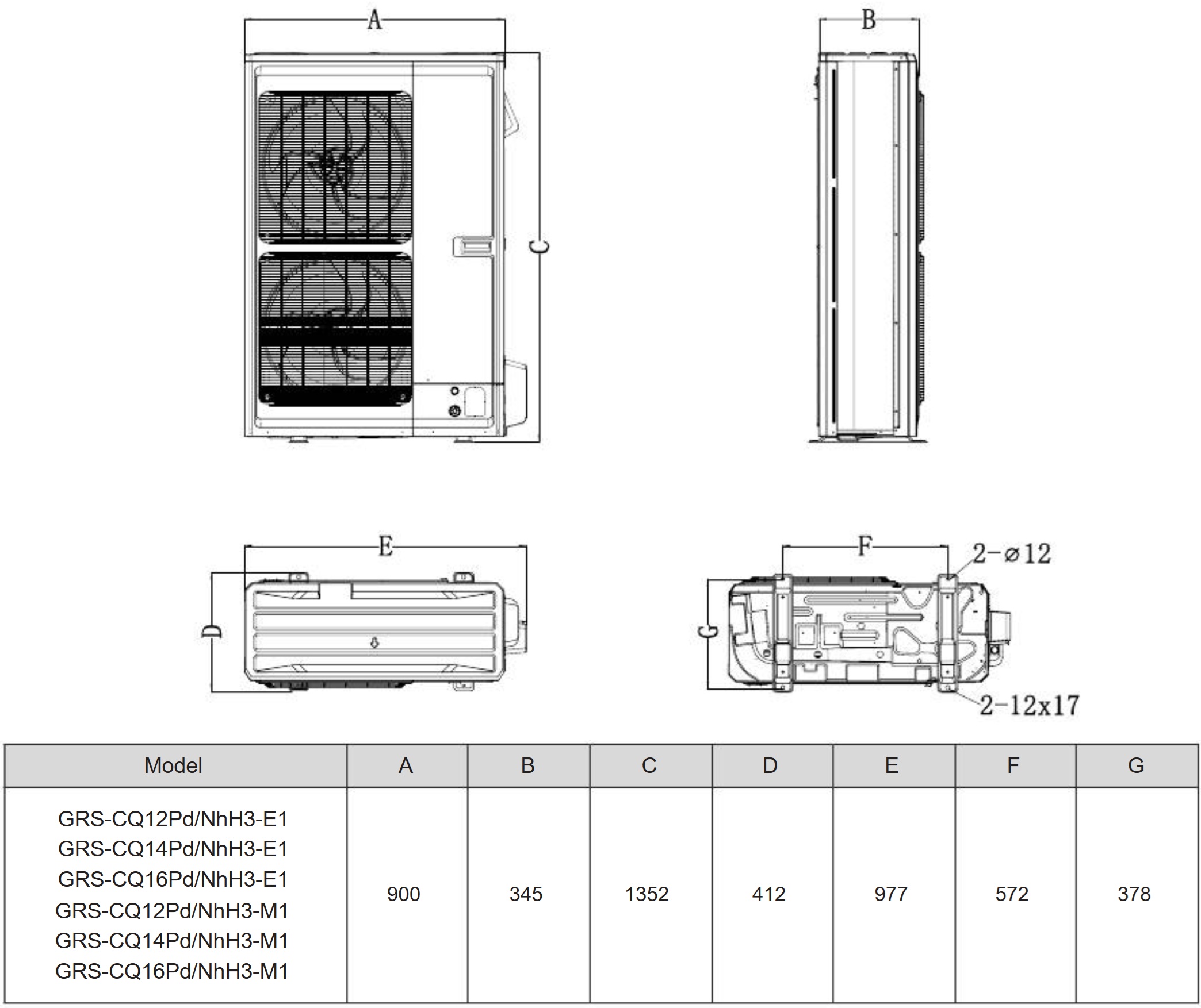 Gree Versati IV Split GRS-CQ16Pd/NhH3-M1 Габаритные размеры