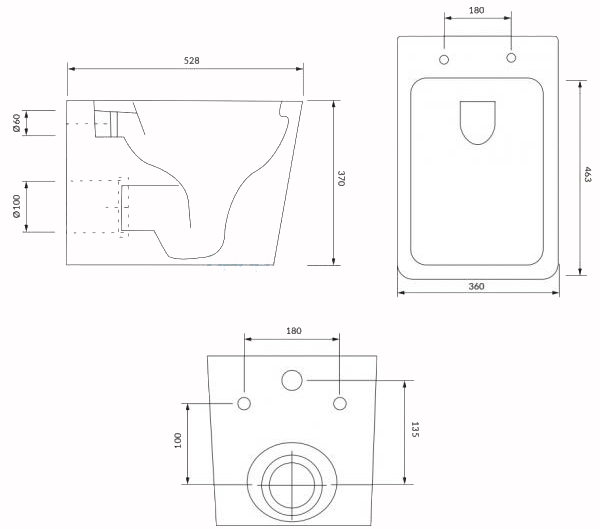 Omnires Boston 53x36 Rimless, White Gloss (BOSTONMWBP) Габаритные размеры
