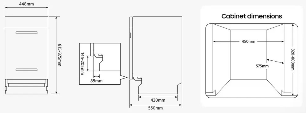 Samsung DW50DG450B00UA Габаритні розміри