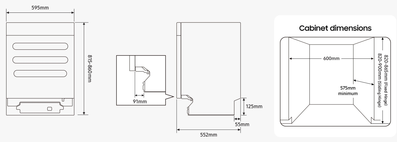 Samsung DW60DG760B00U1 Габаритні розміри