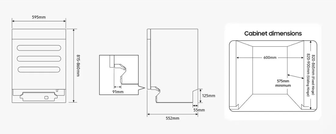 Samsung DW60DG760B00U1 Габаритні розміри