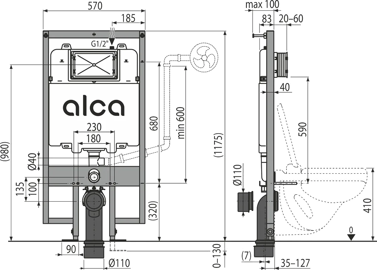 Alcaplast AM1101/1120 Габаритные размеры