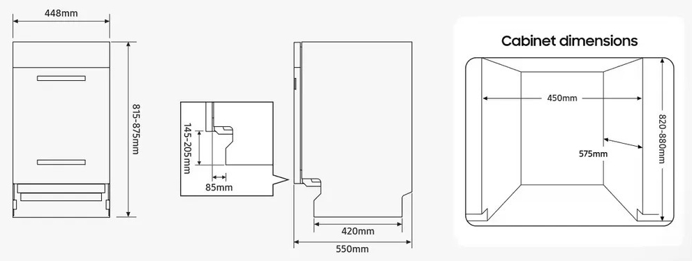 Samsung DW50R4070BB/UA Габаритные размеры