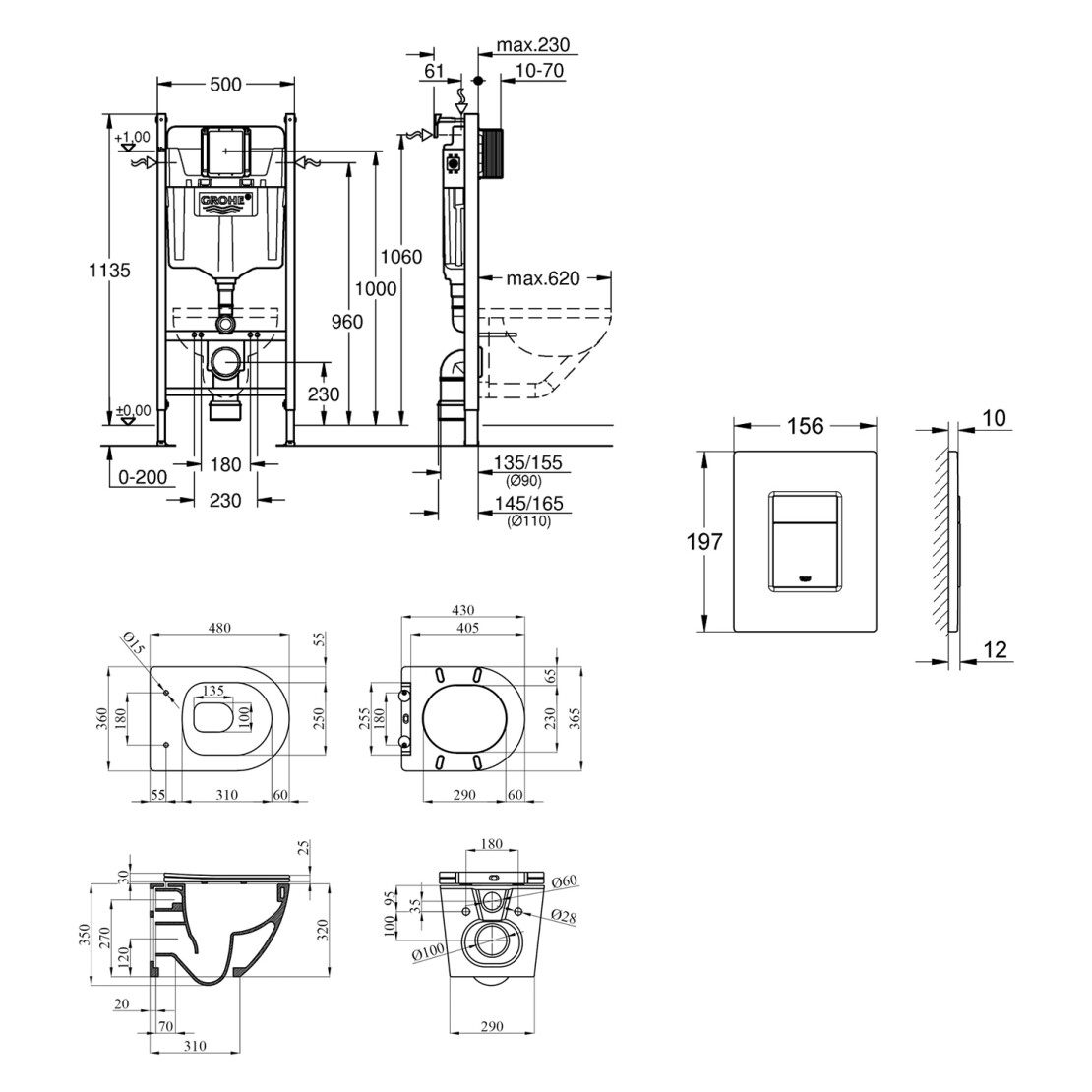 Grohe Solido 2 в 1 (38971966KV0KH48T) Габаритные размеры