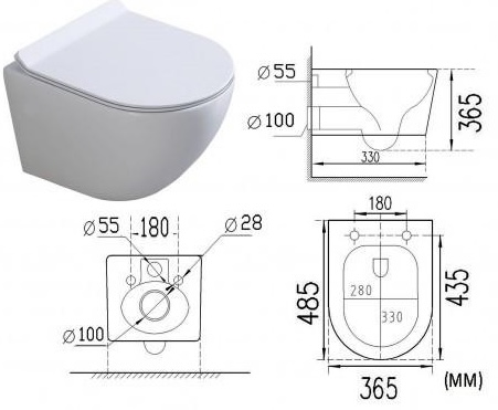 Grohe Rapid SL 38772001 + Dusel Teri DWHT10202330 + сидение + панель смыва (928811) Габаритные размеры
