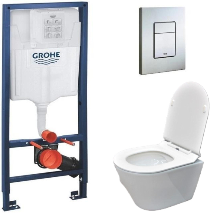Инсталляция с пневматической кнопкой смыва Grohe Rapid SL 38772001 + Dusel Teri DWHT10202330 + сидение + панель смыва (928811)